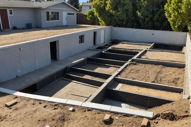 Diverse residential homes in Los Angeles showcasing different foundations: slab, crawl space, and basement, with visible minor cracks and repair works