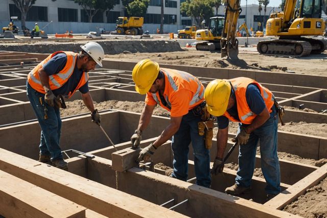 Construction workers reinforcing building foundations in Los Angeles