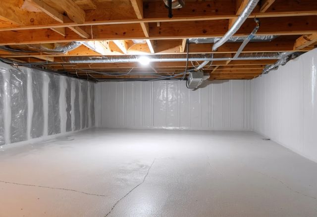 Dry basement with waterproofed walls