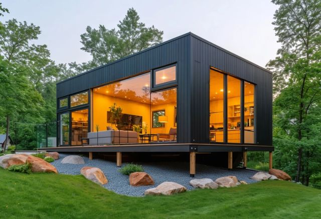 Modern tiny house on hillside