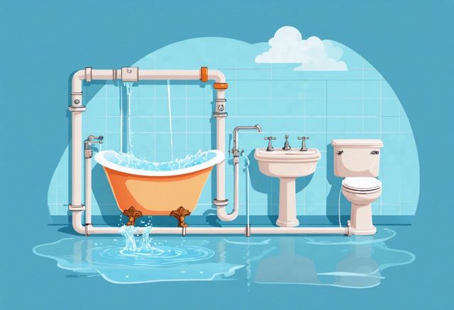 illustration-of-a-home-drainage-system-showing-a-bathtub-sink-and-toilet-connected-by-pipes-with-water-flowing-through-them-and-a-clear-blue-sky-visible-through-a-vent